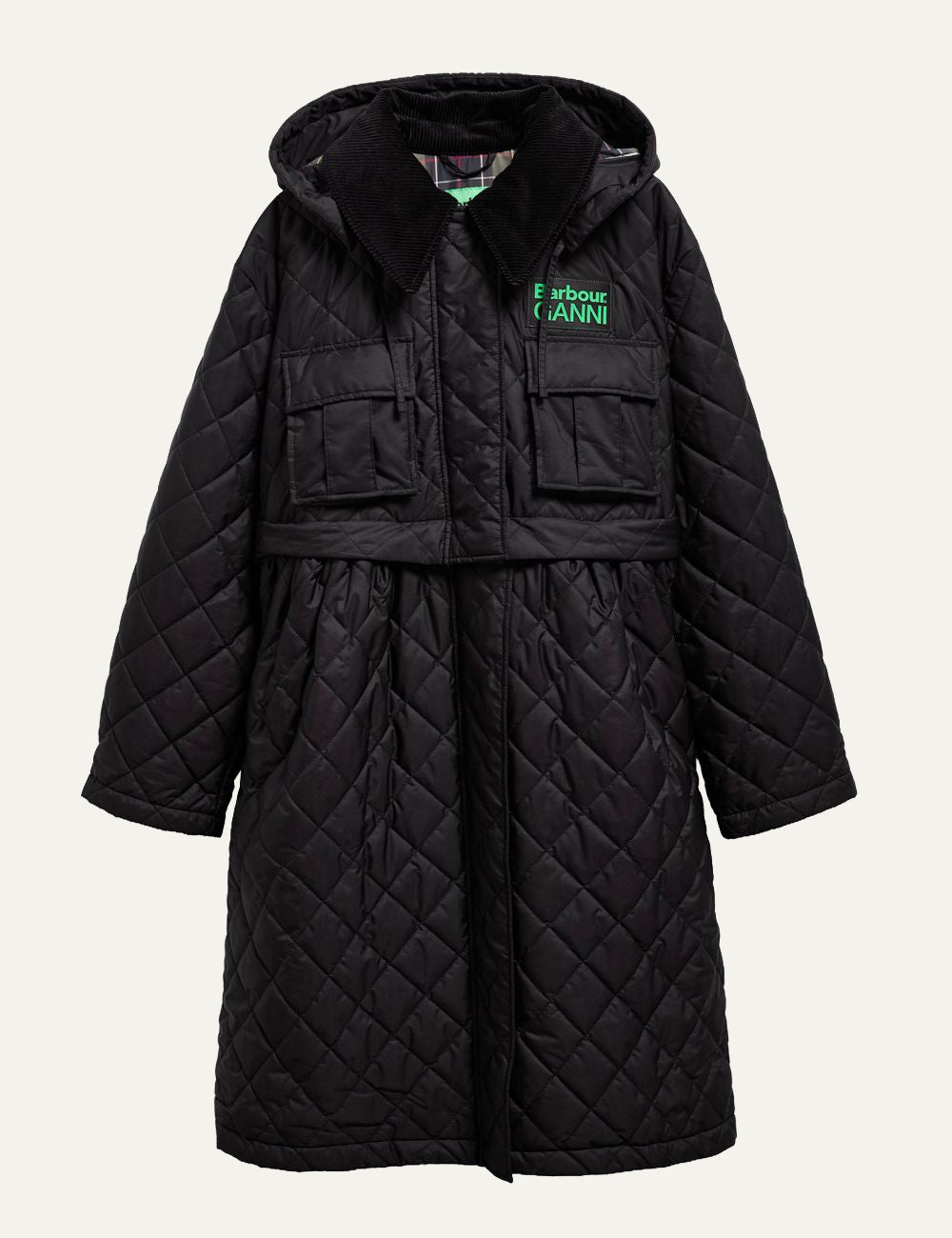 Barbour GANNI μαύρο quilted jacket front flat view