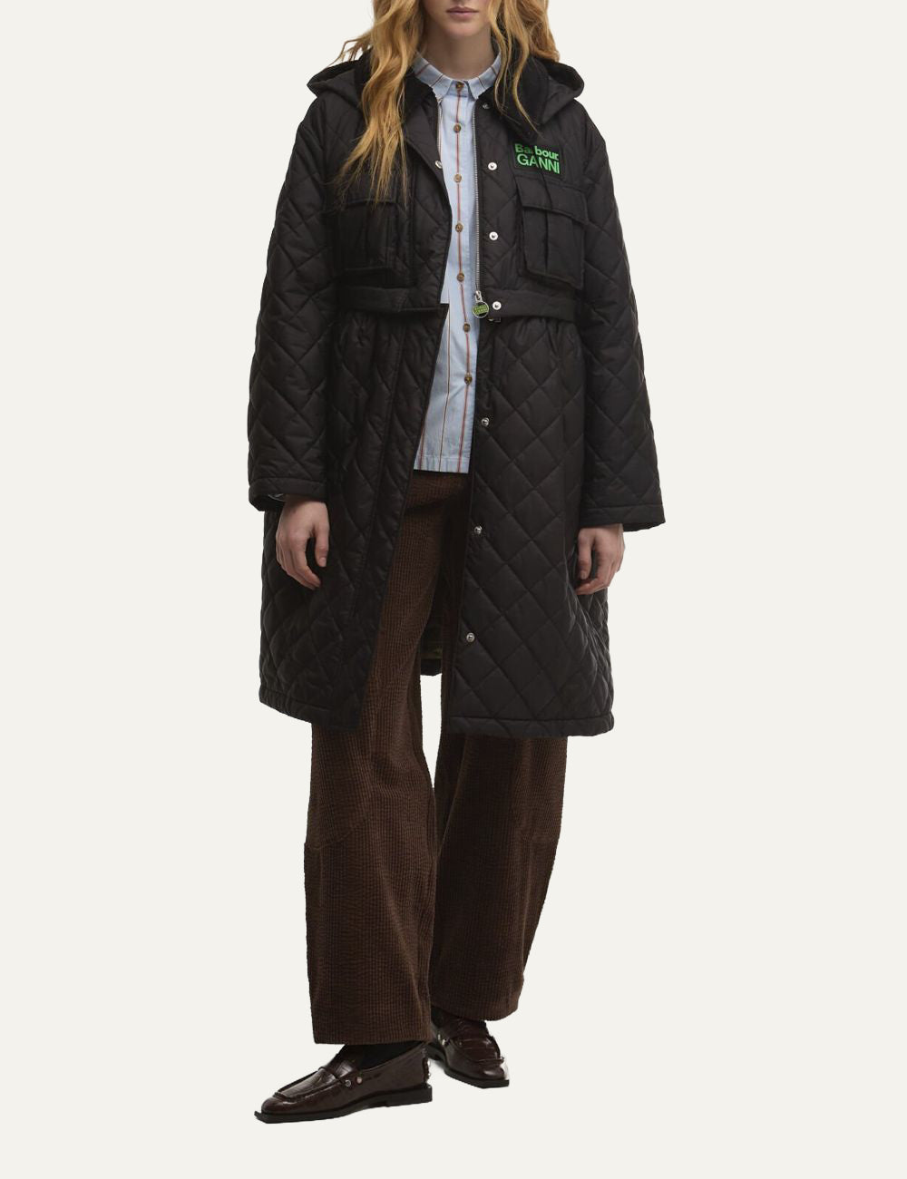 Γυναικείο μαύρο quilted παλτό Barbour GANNI worn look