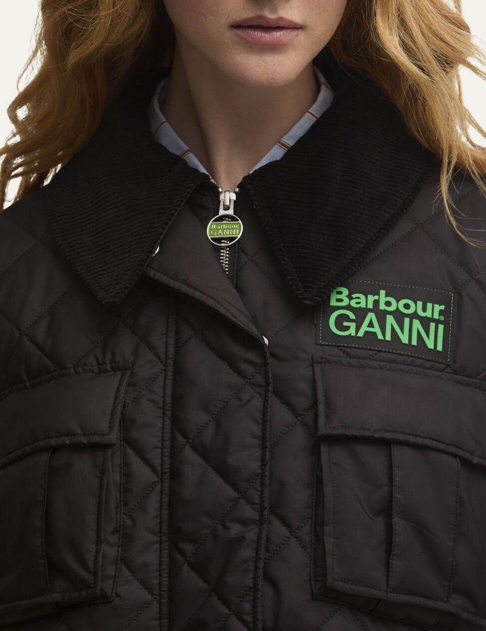 Quilted jacket Barbour GANNI black logo detail