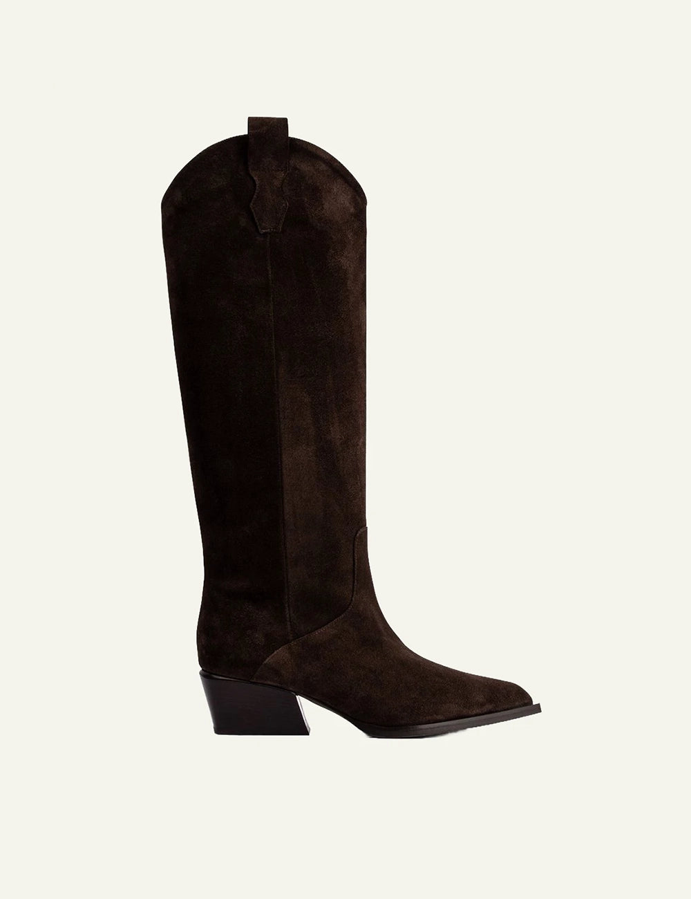  POEVE women’s dark brown calf suede western knee-high boots