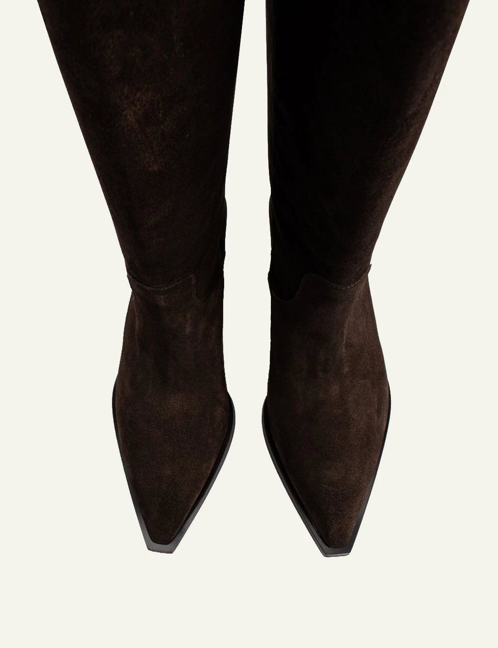 POEVE women’s dark brown calf suede western knee-high boots top