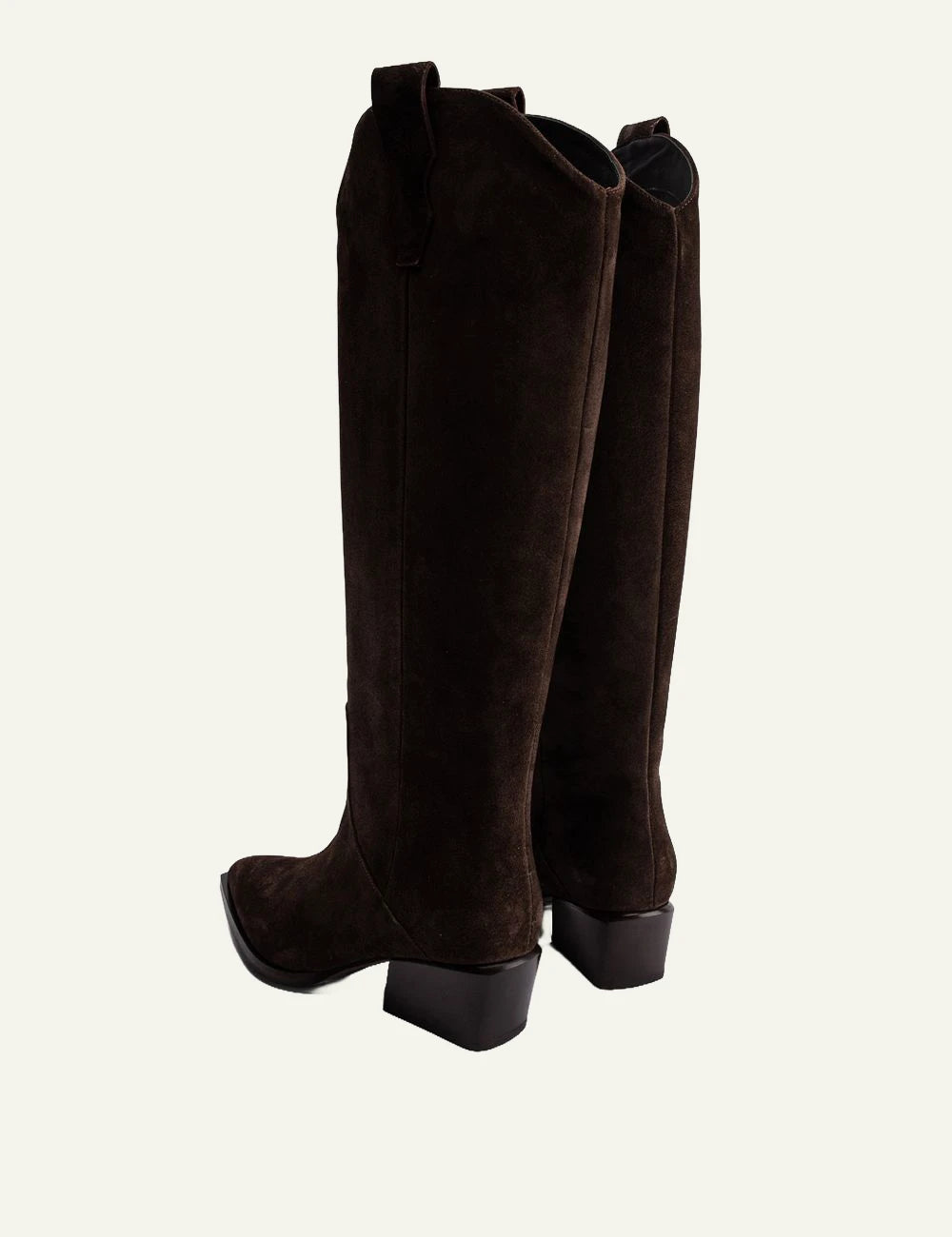  POEVE women’s dark brown calf suede western knee-high boots back