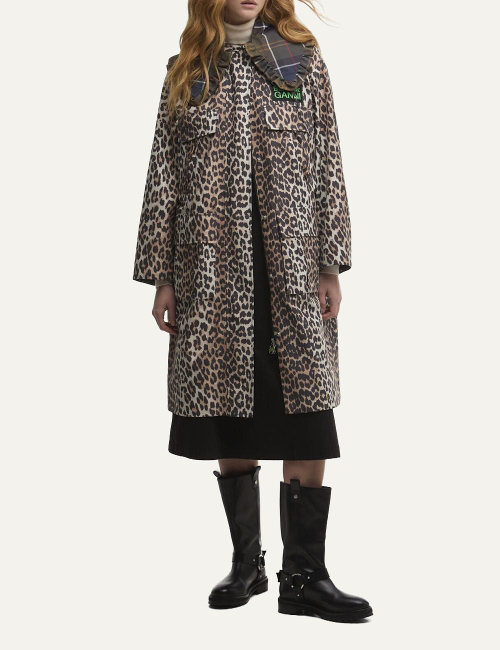 Γυναικείο Barbour x GANNI leopard print parka waterproof full body front view