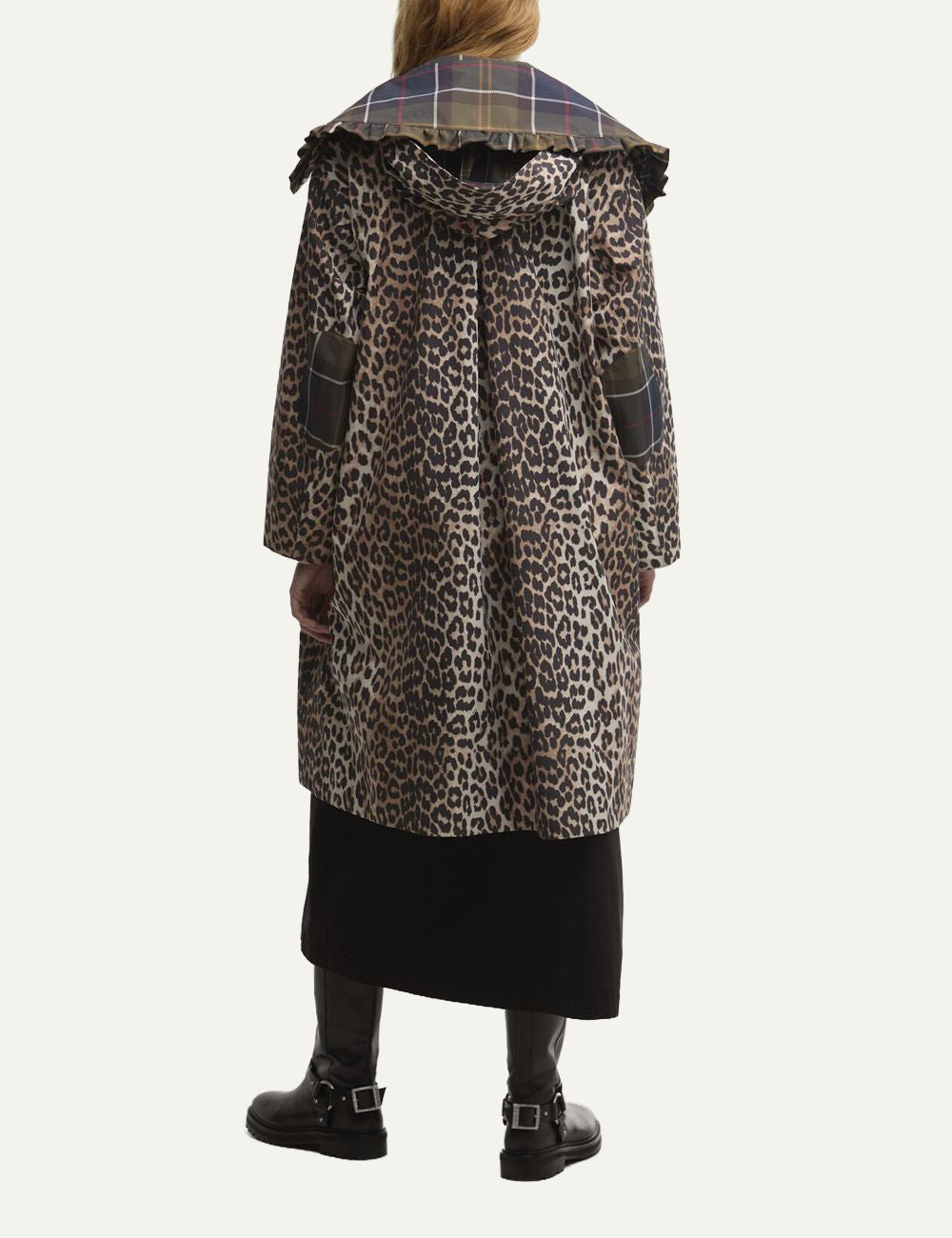 Barbour x GANNI γυναικείο leopard parka πίσω όψη longline design