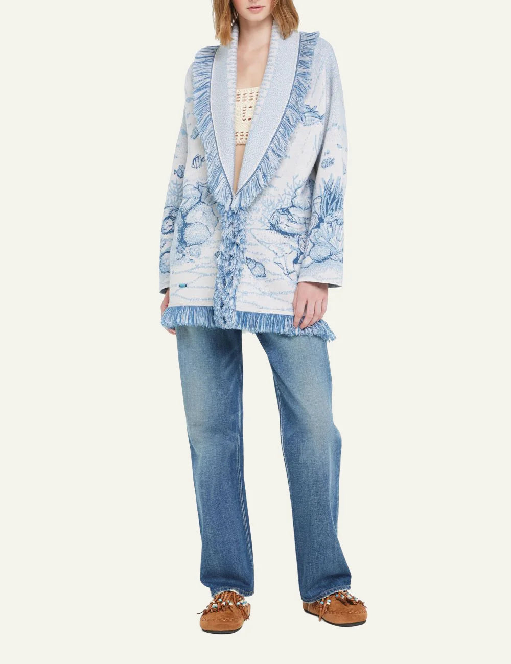 Γυναικεία Alanui Deep In The Ocean Cardigan μπροστινή όψη double jacquard knit με marine μοτίβο