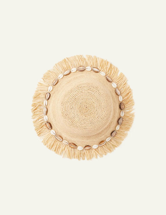 Γυναικείο Alanui Chasing The Shadows Raffia Hat top view με φυσική raffia και seashell λεπτομέρειες