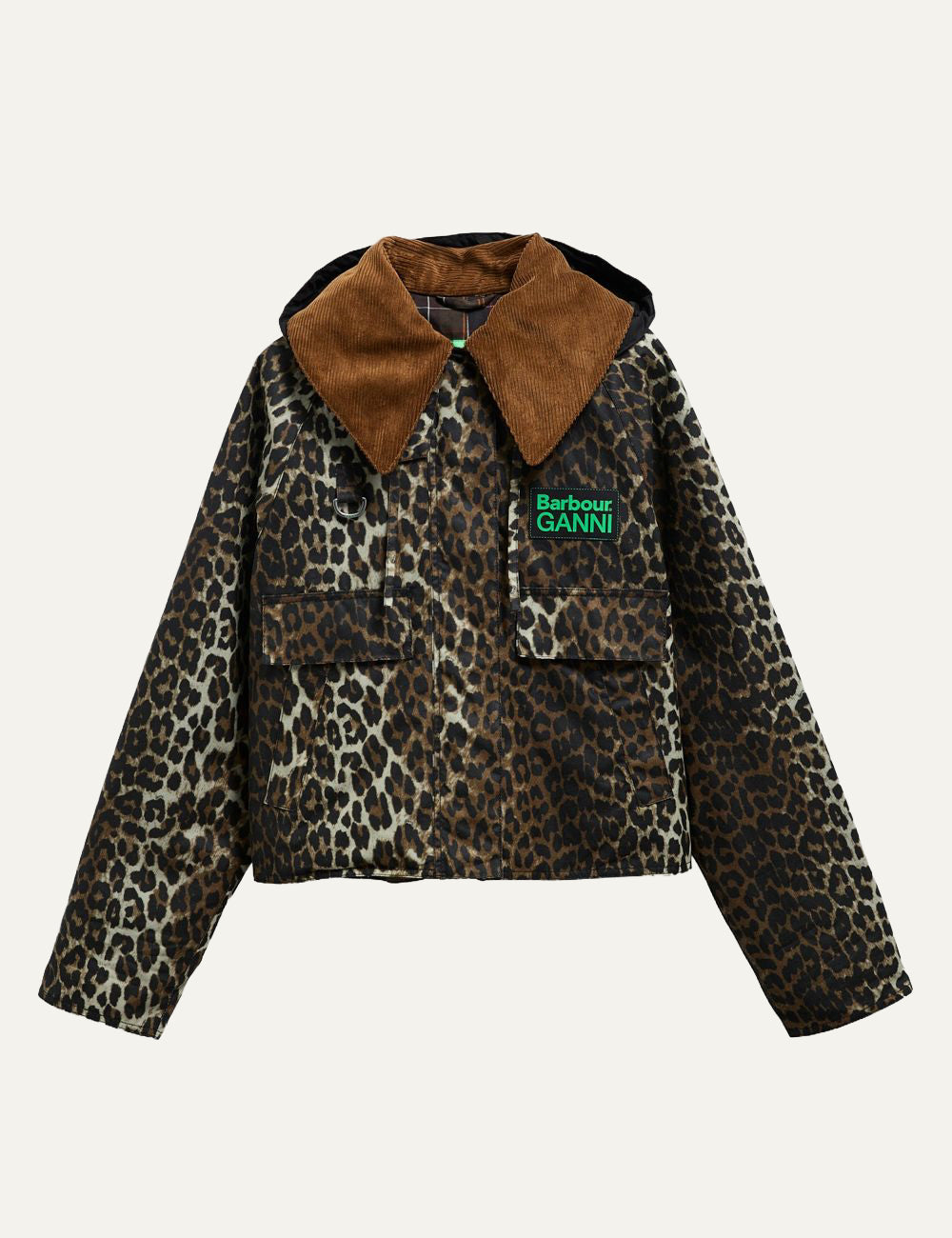 Barbour x GANNI leopard waxed anorak flat lay προϊόν