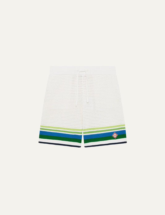 Ανδρικό Casablanca knit shorts white με green blue stripes crochet cotton front view