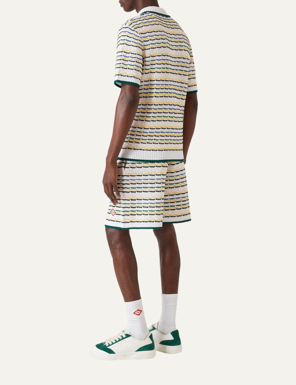 Casablanca tuck stitch shorts back view multicolour stripes rib hem