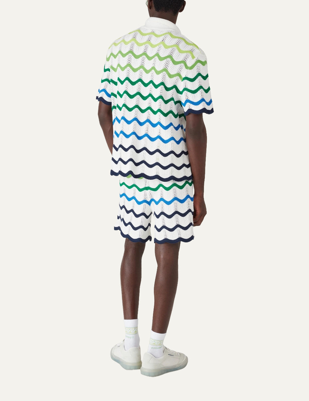 Casablanca ανδρικό wave knit shirt green white crochet cotton back view