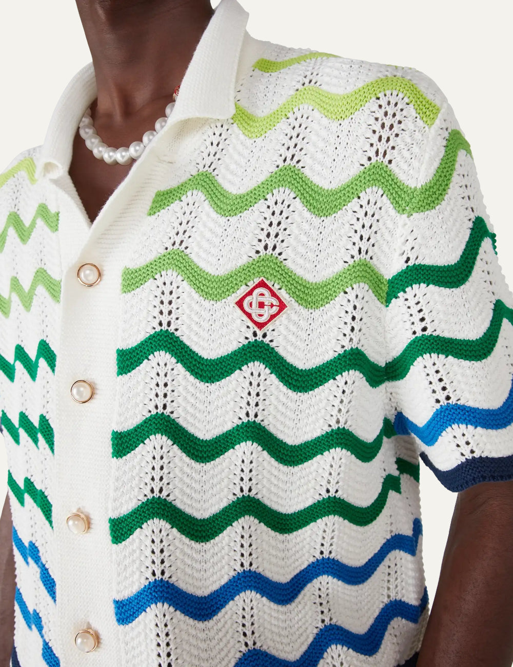 Detail ανδρικό Casablanca wave knit shirt crochet cotton diamond logo buttons