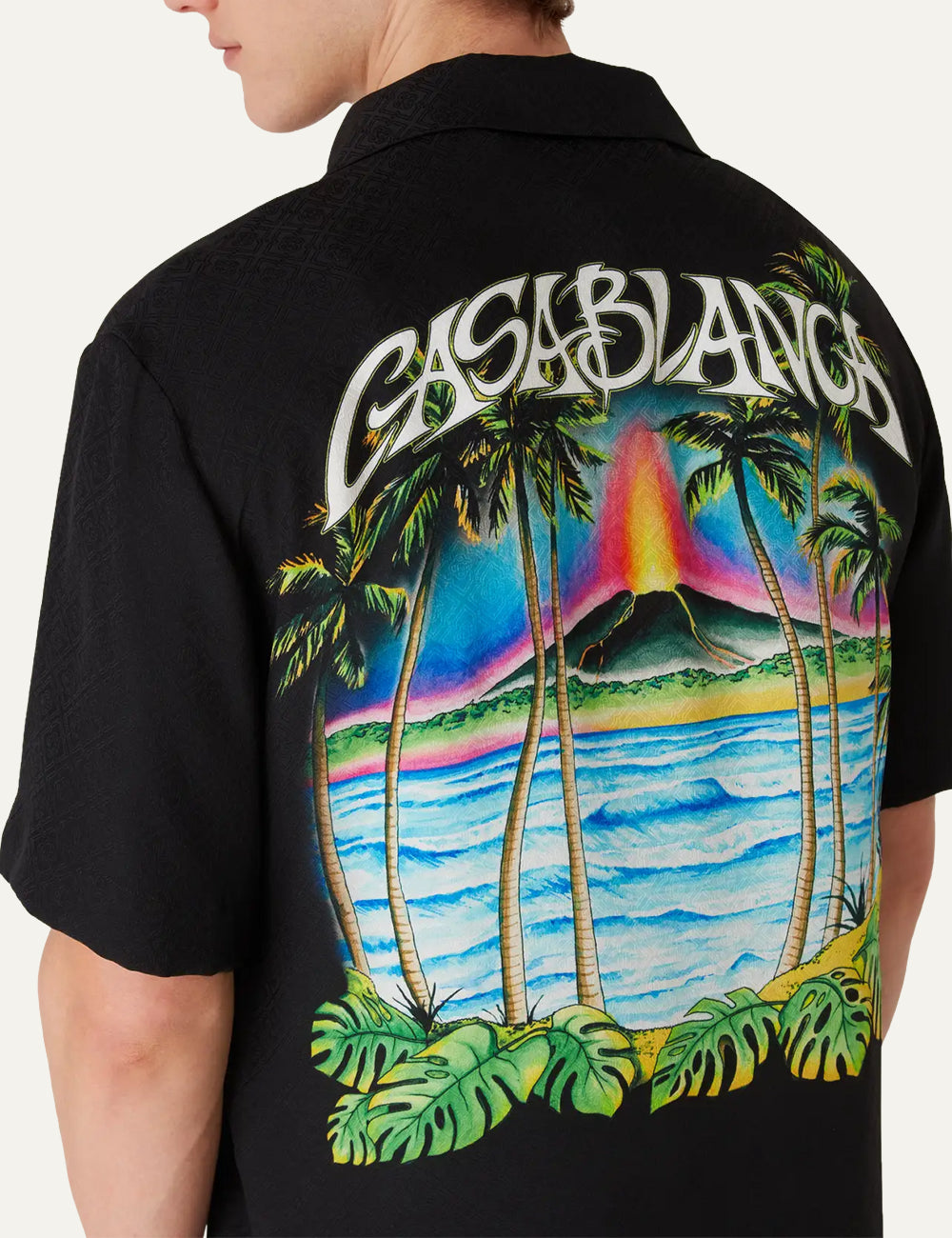 Casablanca Volcano print detail silk shirt back graphic close-up