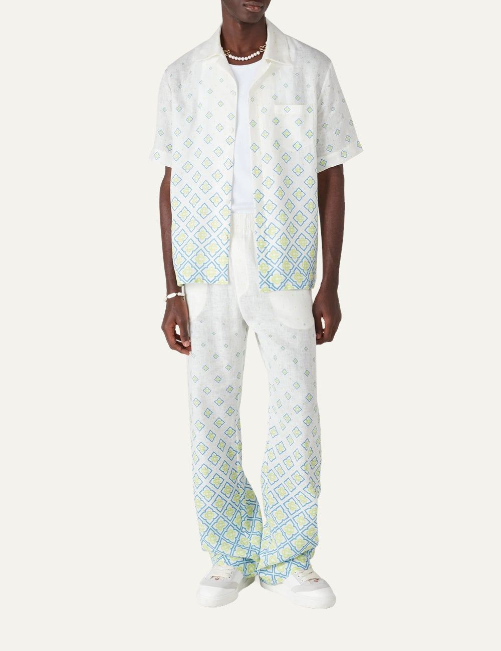 CASABLANCA Degrade Monogram Short Sleeve Linen Shirt