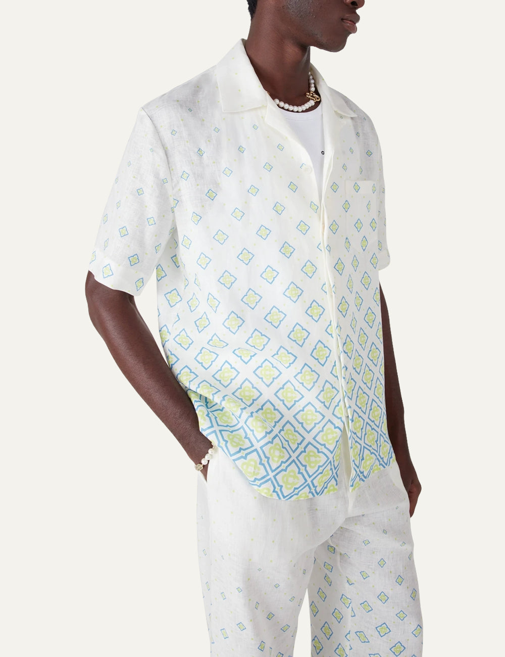 CASABLANCA Degrade Monogram Short Sleeve Linen Shirt