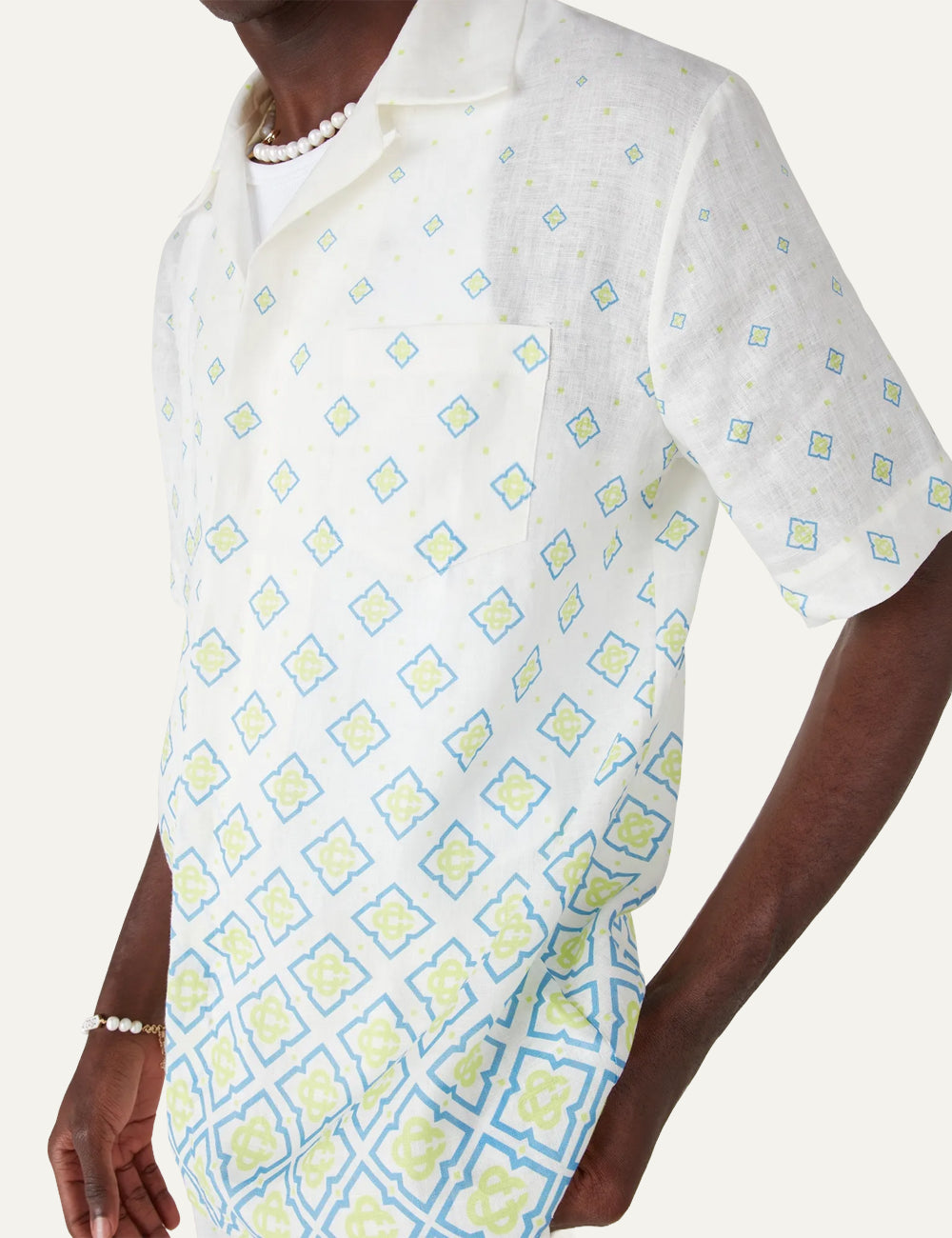 CASABLANCA Degrade Monogram Short Sleeve Linen Shirt