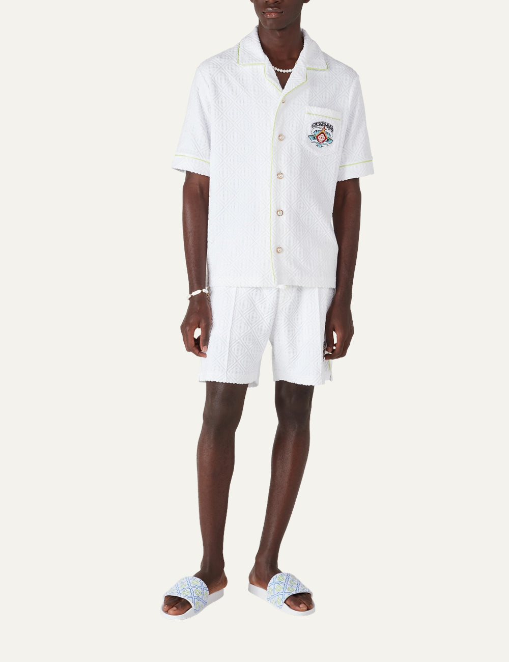 Casablanca white short sleeve shirt Cuban collar towelling fabric worn look