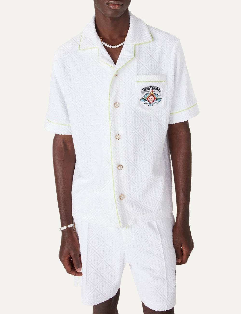 Casablanca towelling monogram shirt white men luxury resort shirt front view