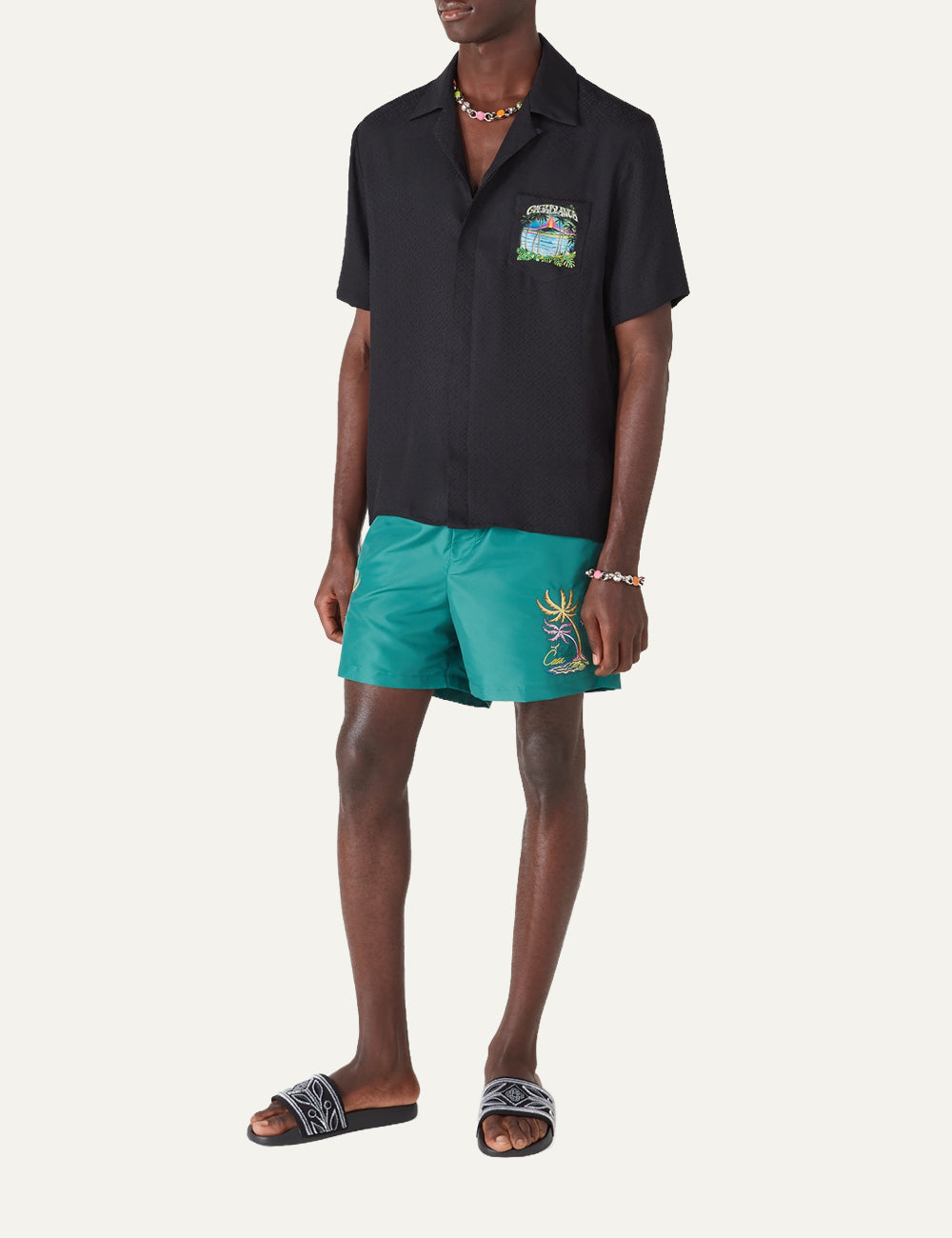 Casablanca ανδρικό μαγιό πράσινο on model luxury swim shorts fit