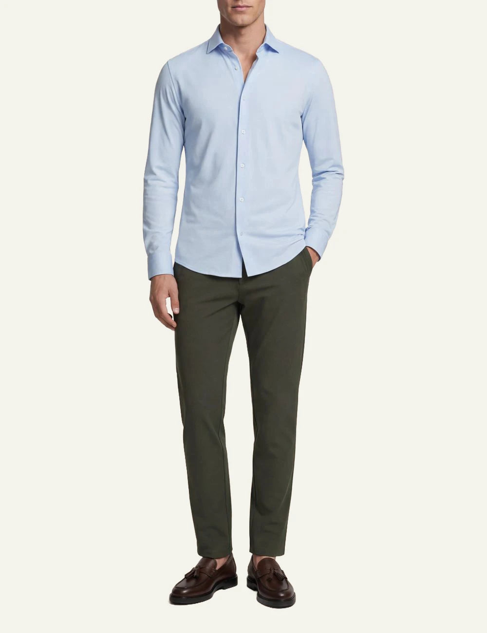 Cruna Manhattan light blue technical shirt front full body view