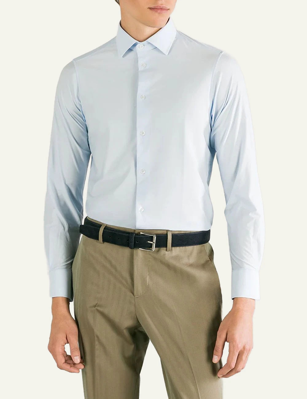 Cruna Manhattan light blue technical shirt front model view