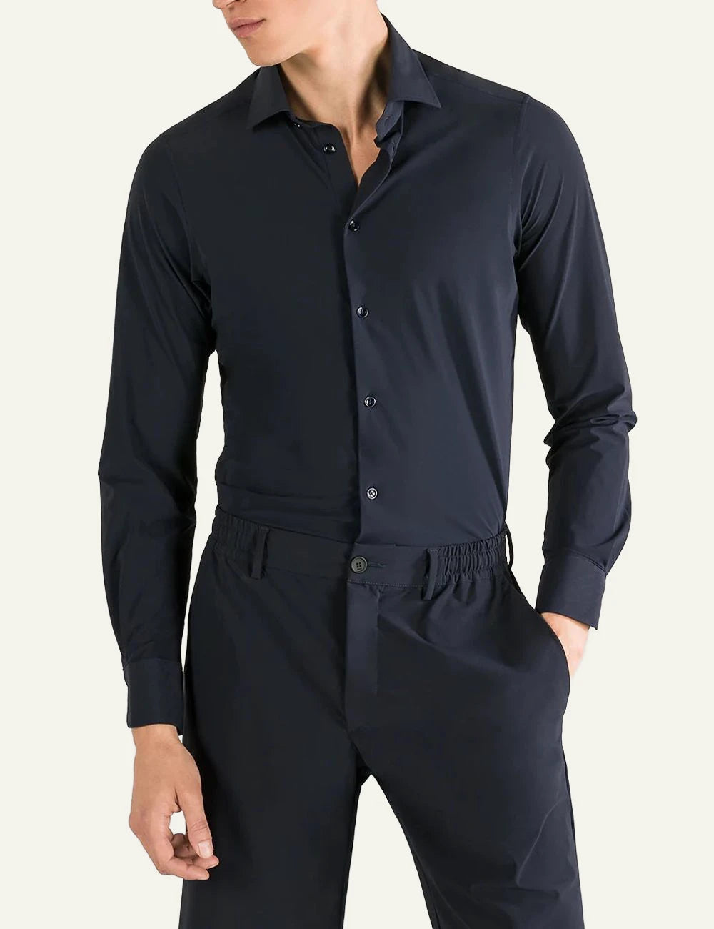 Cruna Manhattan navy technical shirt front model view