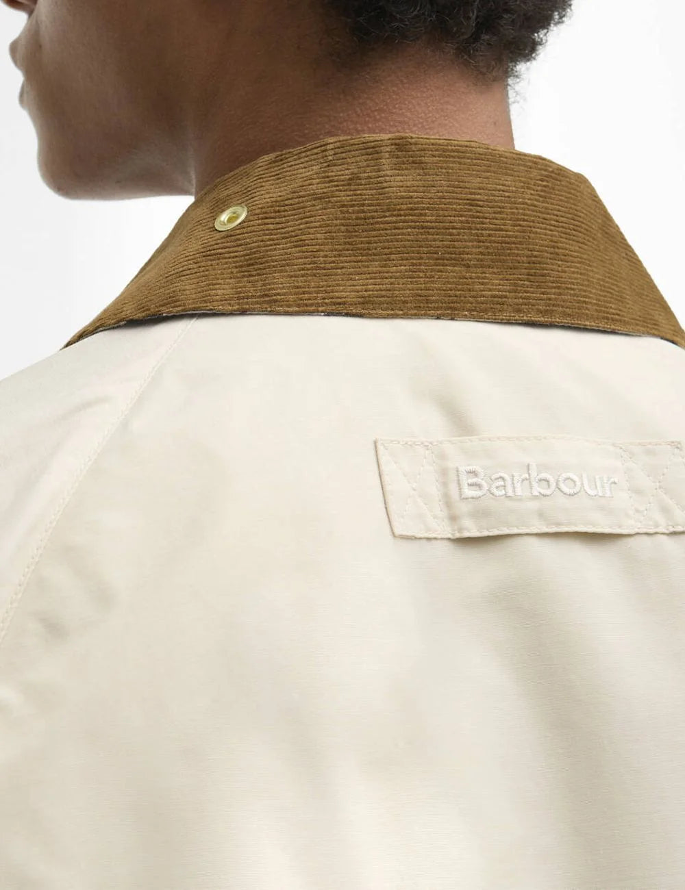 barbour casual jacket beige with cord collar back detail view