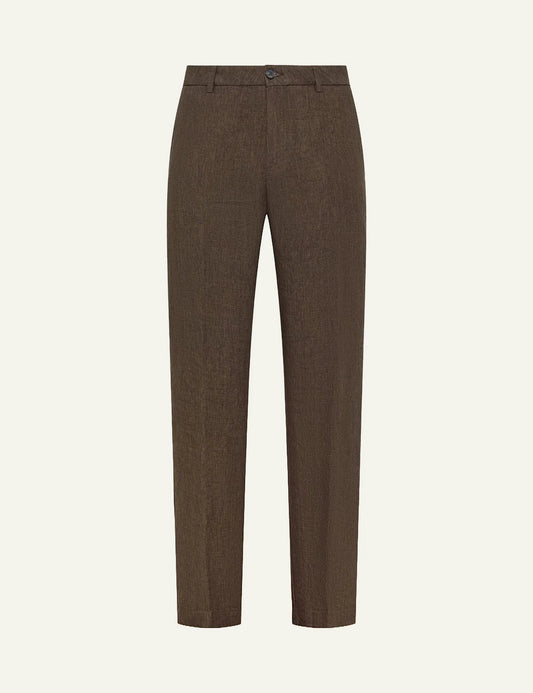 Cruna Midtown brown linen pants front view