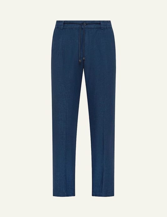 Cruna Mitte blue linen tapered pants front view