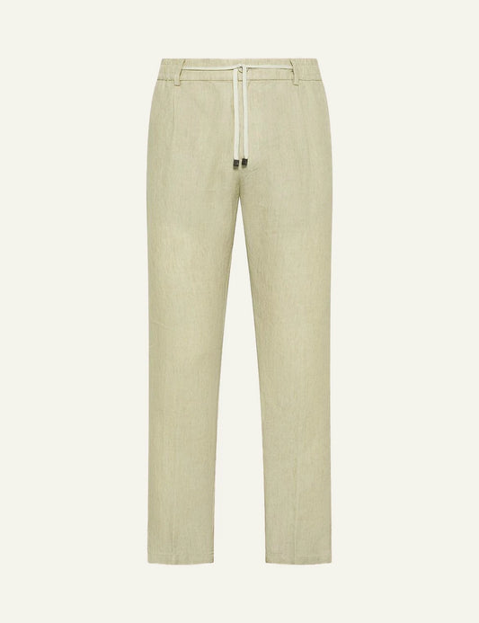 Cruna Mitte ecru linen tapered pants front view
