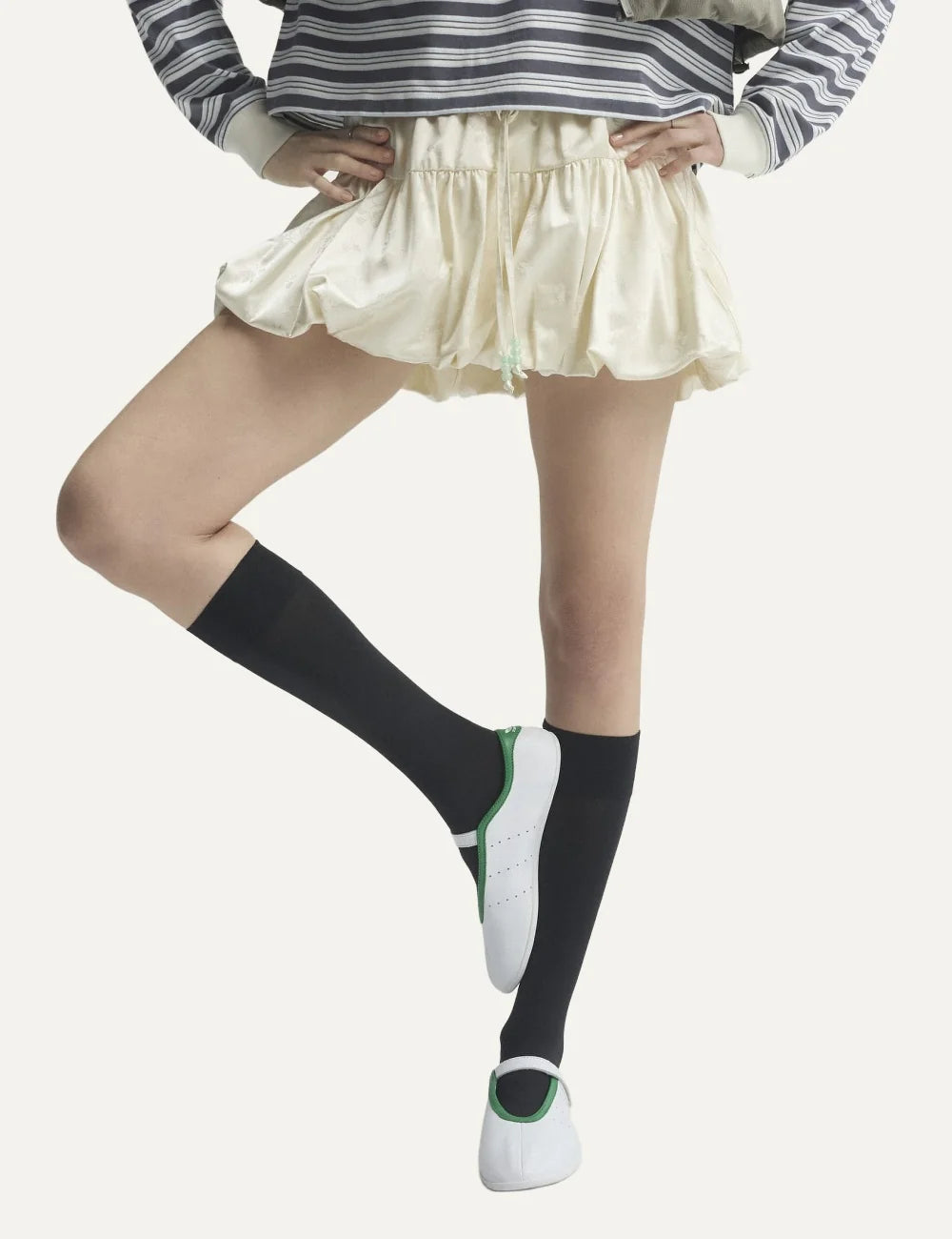 adidas Originals women Stan Smith Lo white leather ballet flats with green details model