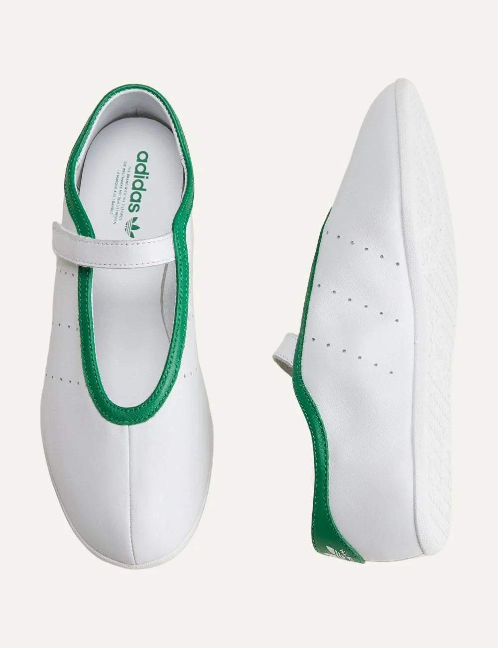 adidas Originals women Stan Smith Lo white leather ballet flats with green details top