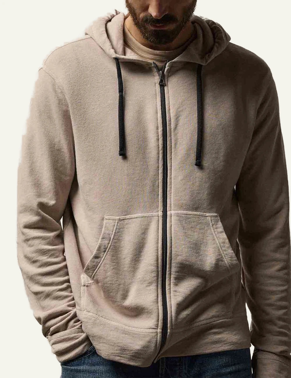 Ανδρική James Perse zip hoodie stone Supima cotton front view