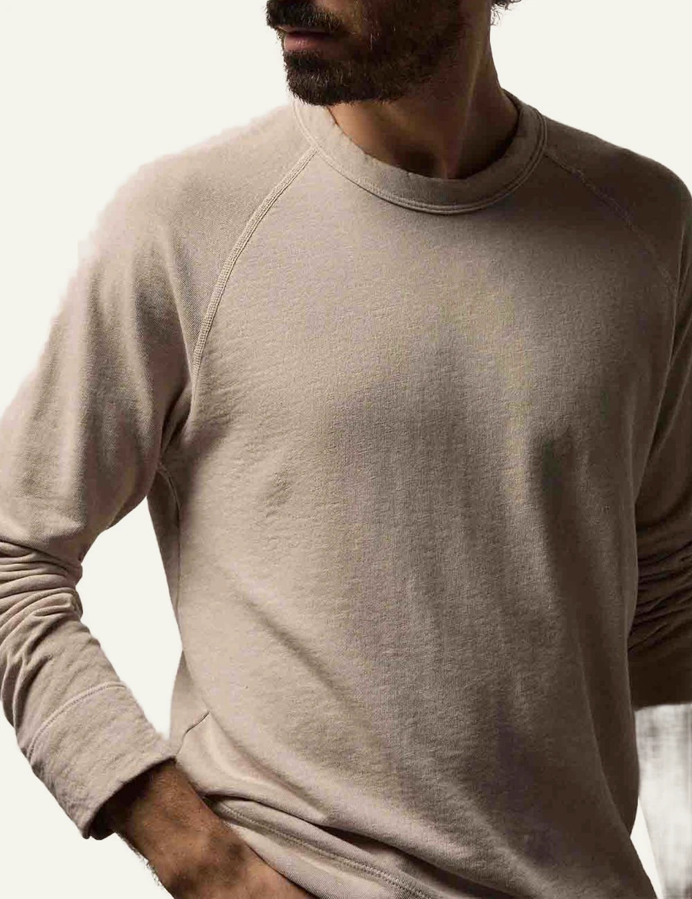 James Perse men’s stone sweatshirt crew neck raglan sleeves detail