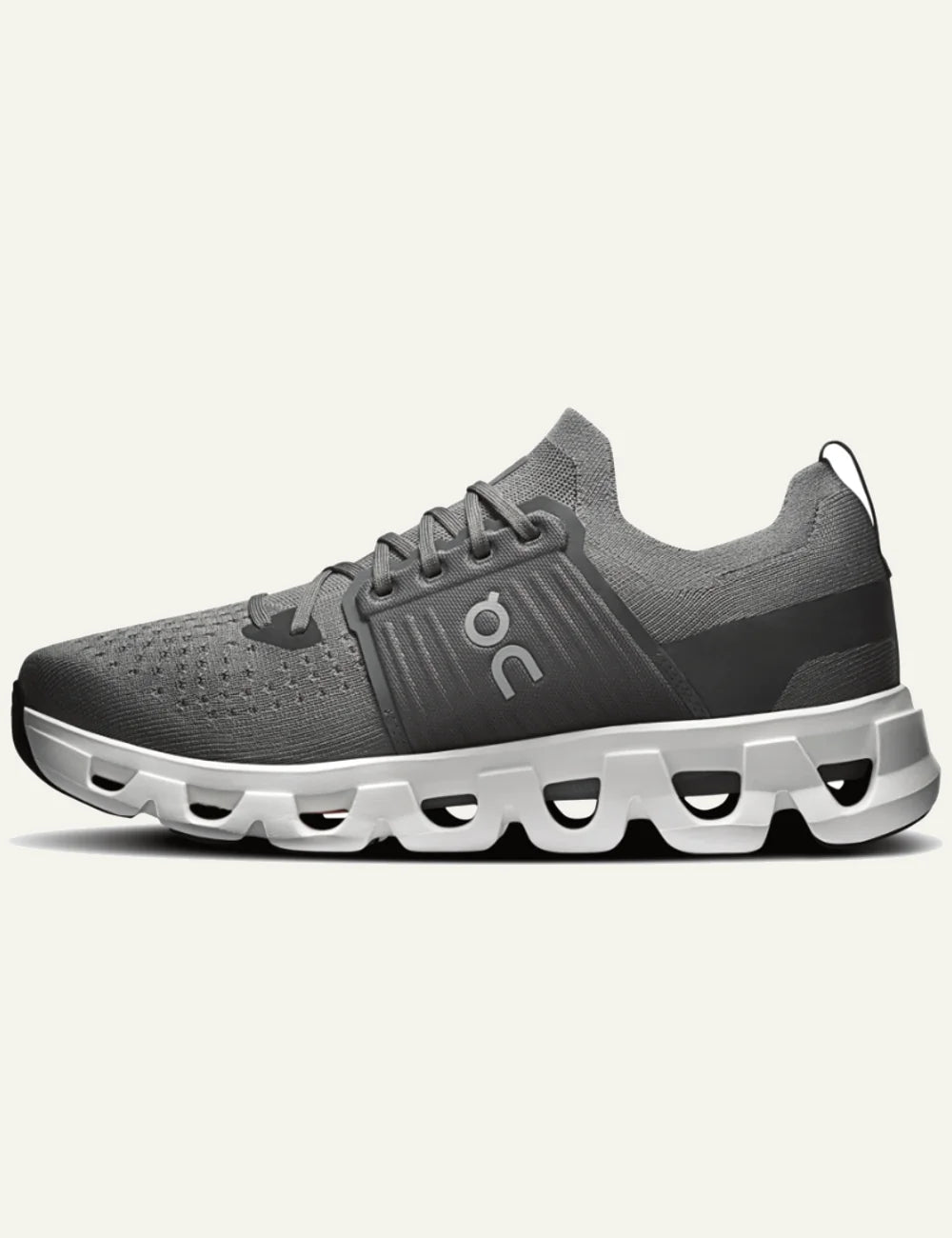 Men's On Cloudswift 4 Rock White grey running sneakers with Helion superfoam and CloudTec cushioning profile