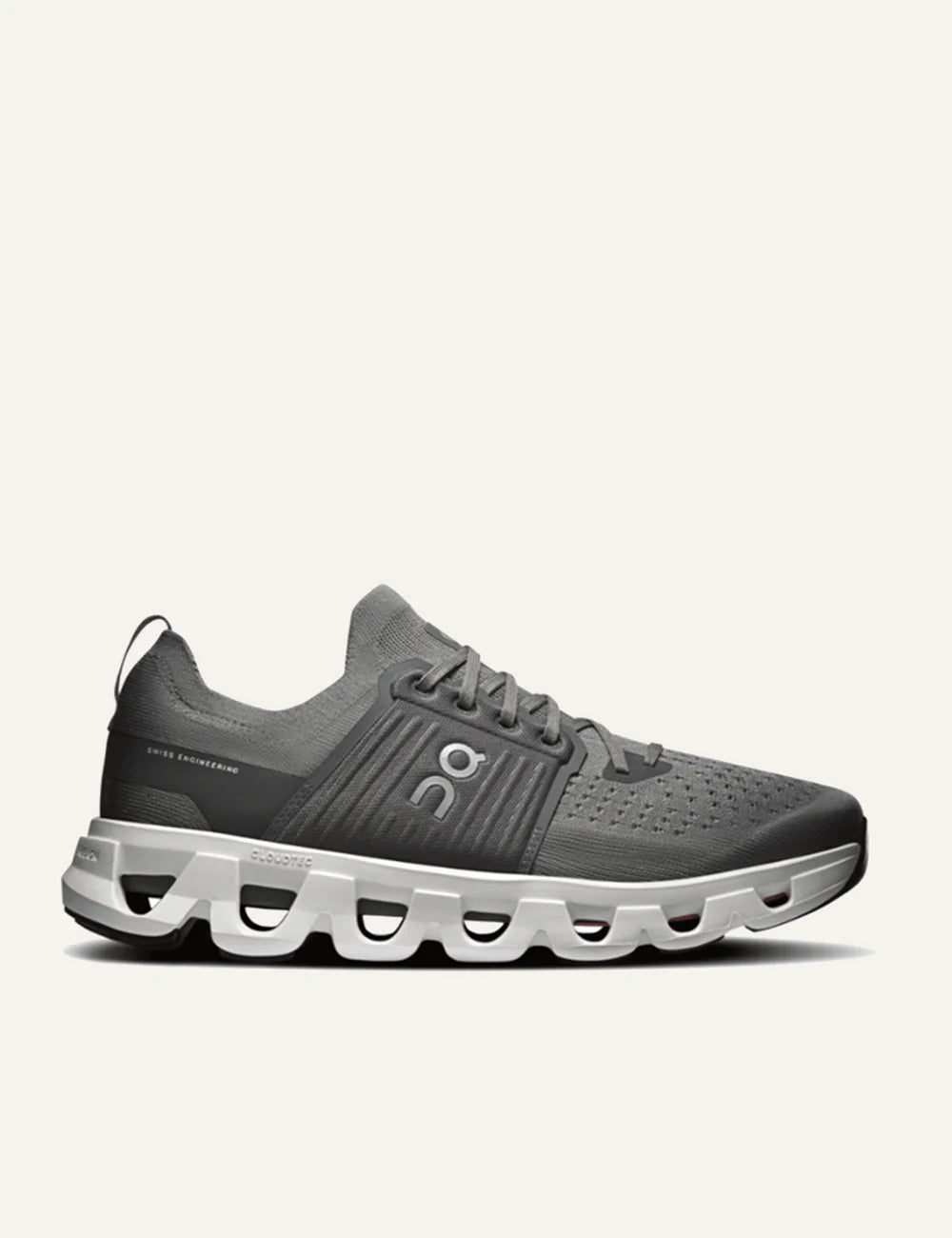 Men's On Cloudswift 4 Rock White grey running sneakers with Helion superfoam and CloudTec cushioning
