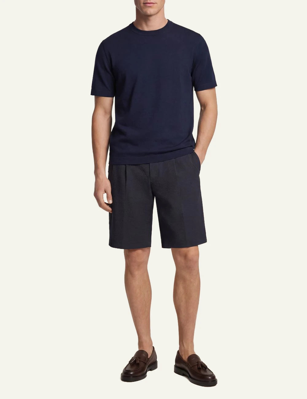 Cruna Nizza navy knit T-shirt front full body view