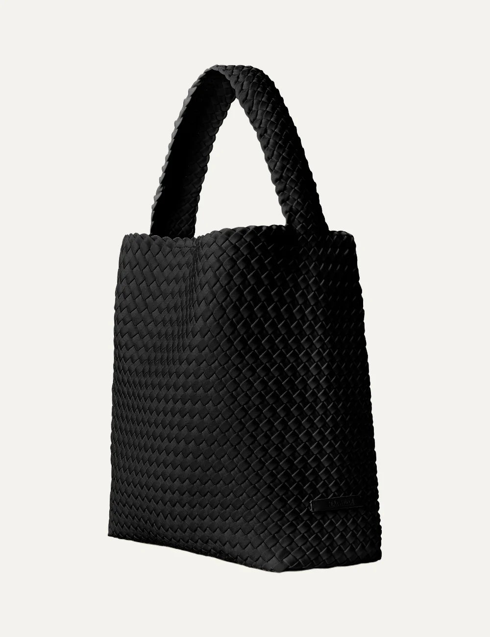 Women's Naghedi Nomad Medium Hobo bag in Onyx black handwoven neoprene with wide shoulder strap side view