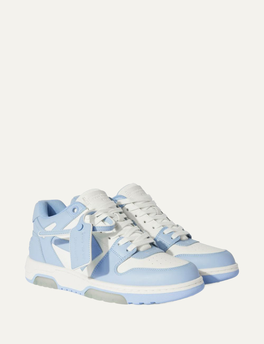 Πλάγια όψη Off-White sneakers Out Of Office με baby blue leather και chunky sole