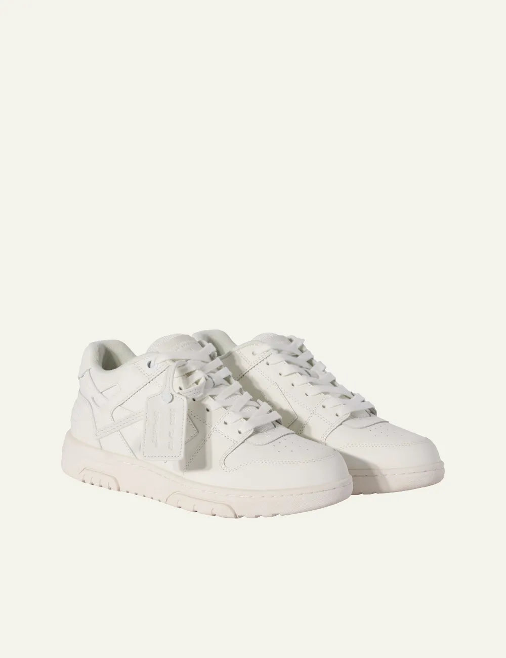 Off-White ανδρικά δερμάτινα sneakers σε total white, low-top design με signature zip tie