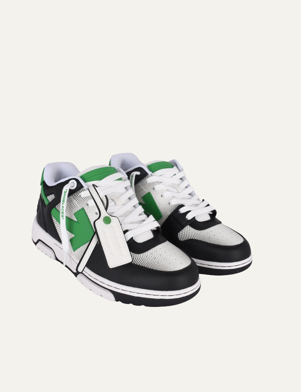 Off-White men sneakers black green arrow logo lateral view