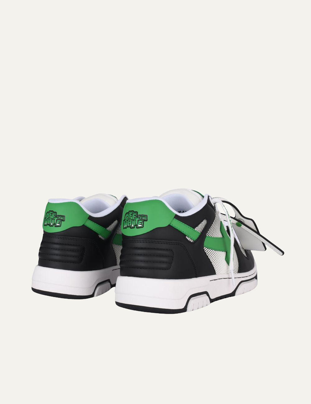Off-White men sneakers back view green heel logo