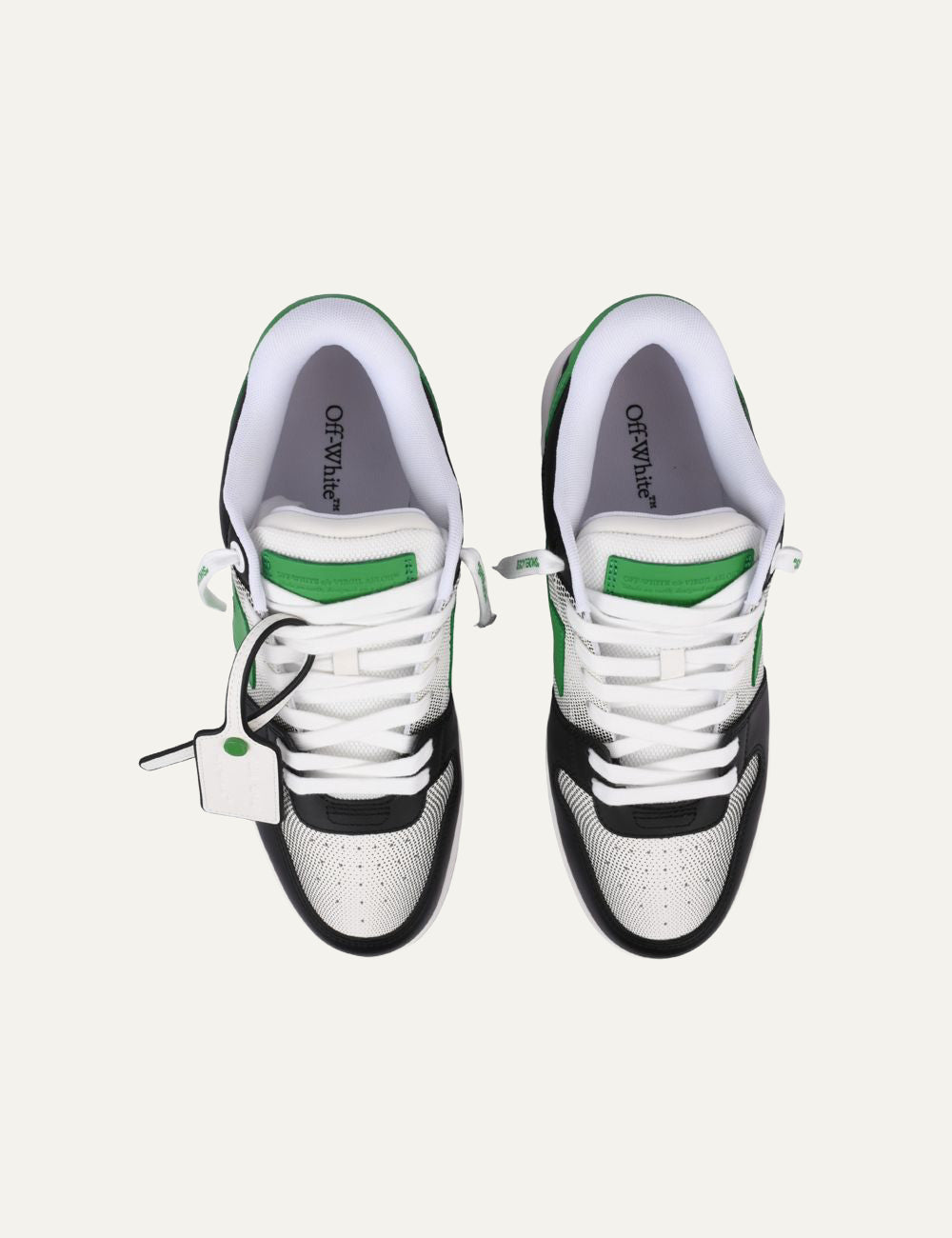 Off-White sneakers men top view white laces zip tie