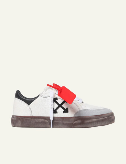 Off-White low sneakers white leather side view arrow logo red zip tie