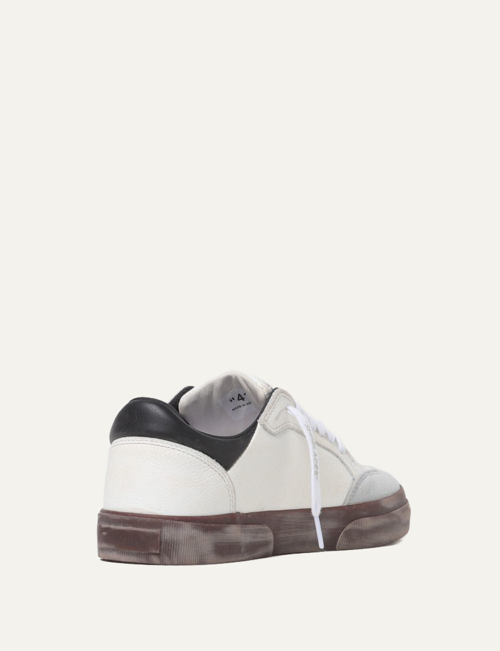 Back view Off-White white leather sneakers με brown rubber sole