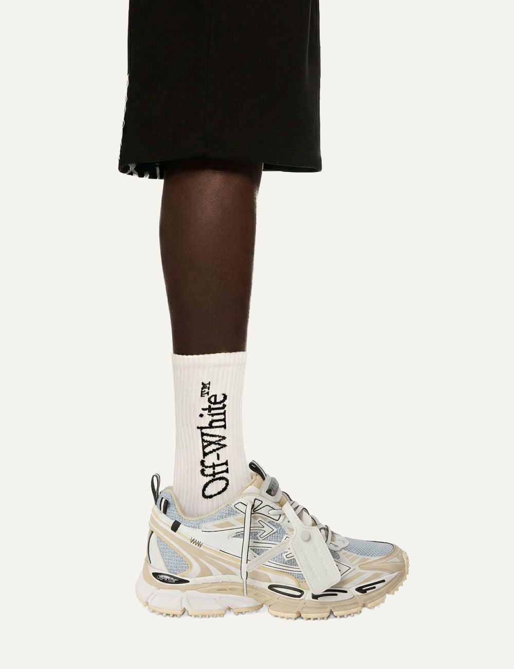 Off-White men sneakers beige rugged sole zip tie worn look