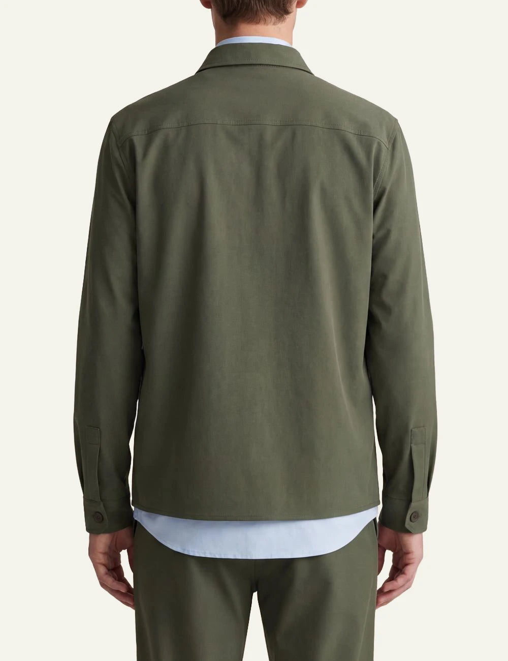 Cruna Osaka olive technical overshirt back view