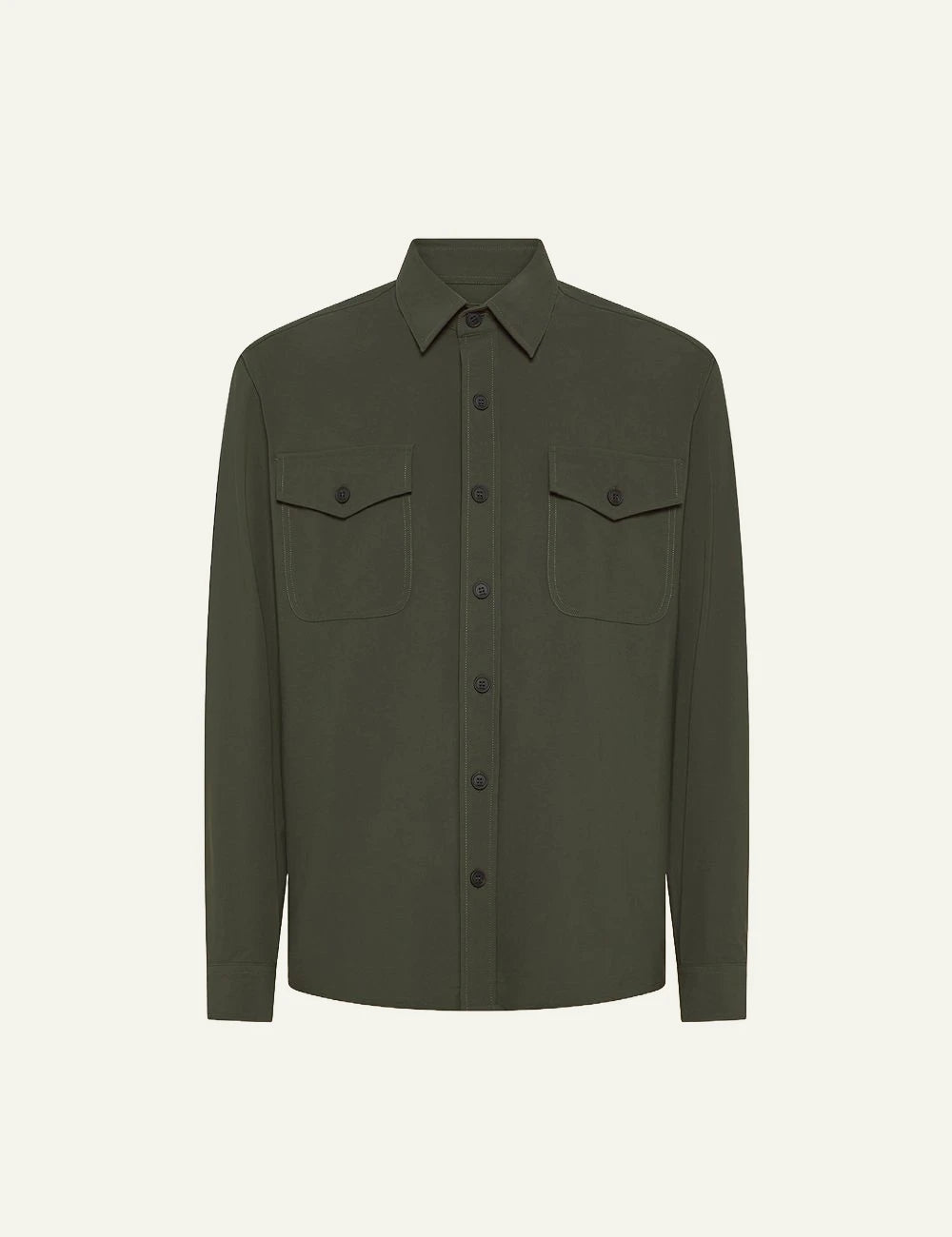 Cruna Osaka olive technical overshirt front view
