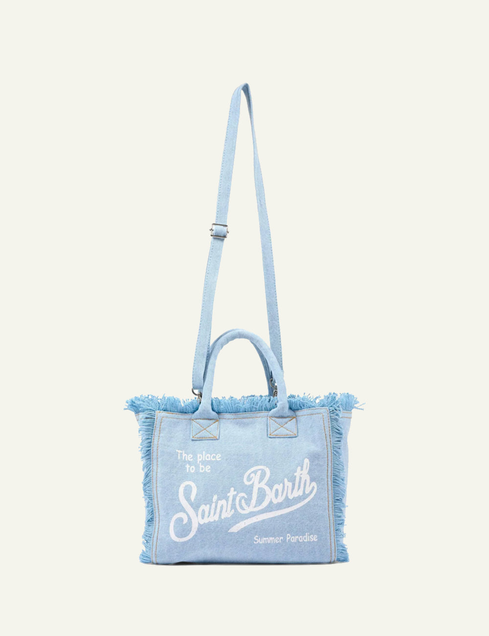 MC2 St Barth colette denim tote light blue logo front detail view