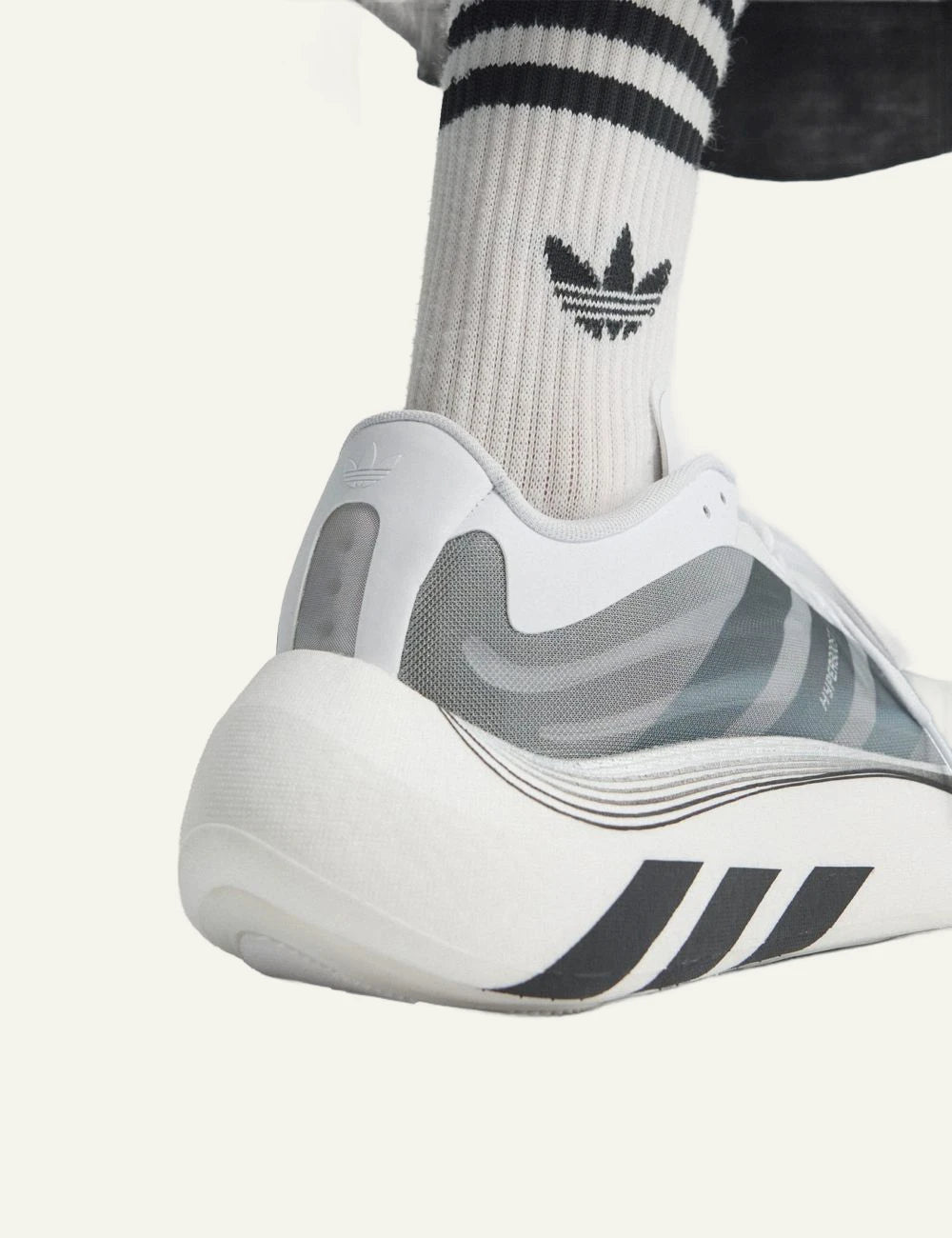 Women's adidas Originals Hyperboost white and black sneakers with BOOST midsole and textile upper back
