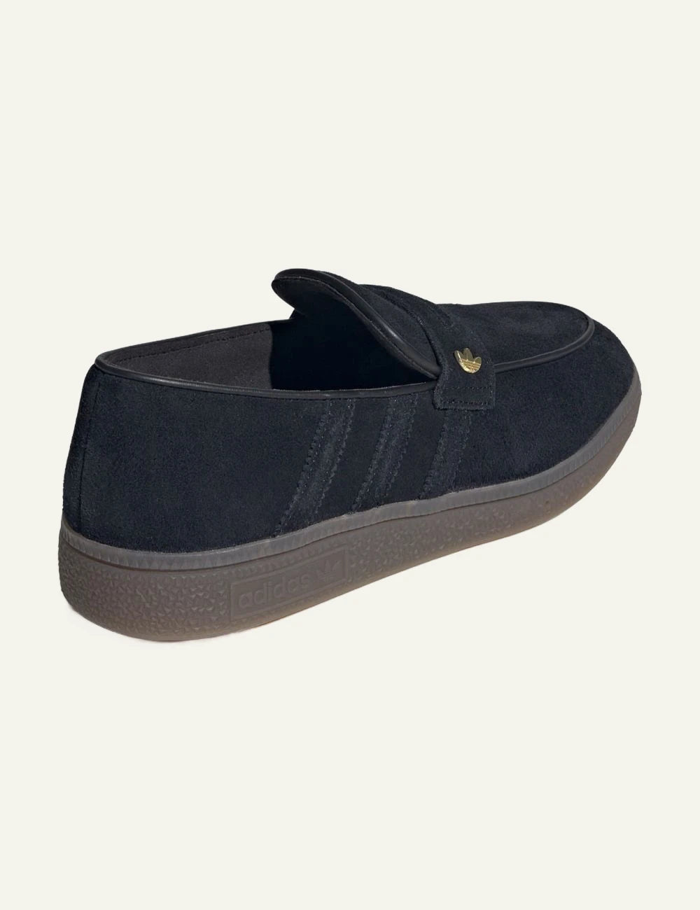 Men's adidas Originals Handball Spezial Loafer in black suede with strap closure and gum rubber sole back
